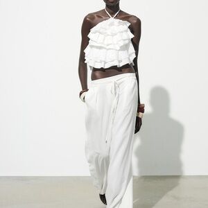 Zara White Ruffled Halter Top